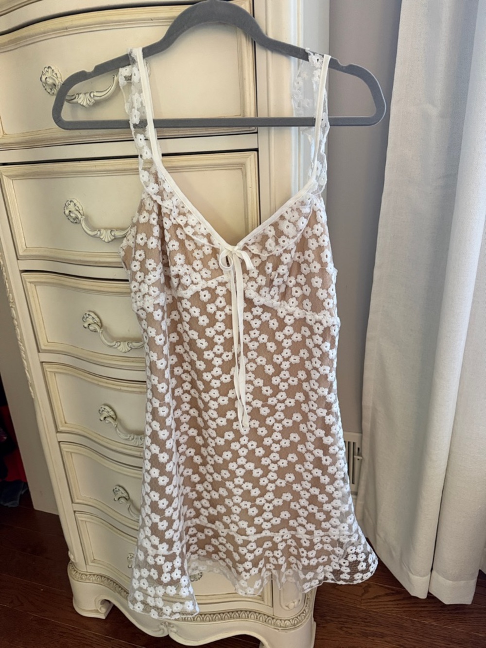 Lulu's White Floral Lace Overlay Mini Dress on Nude Slip